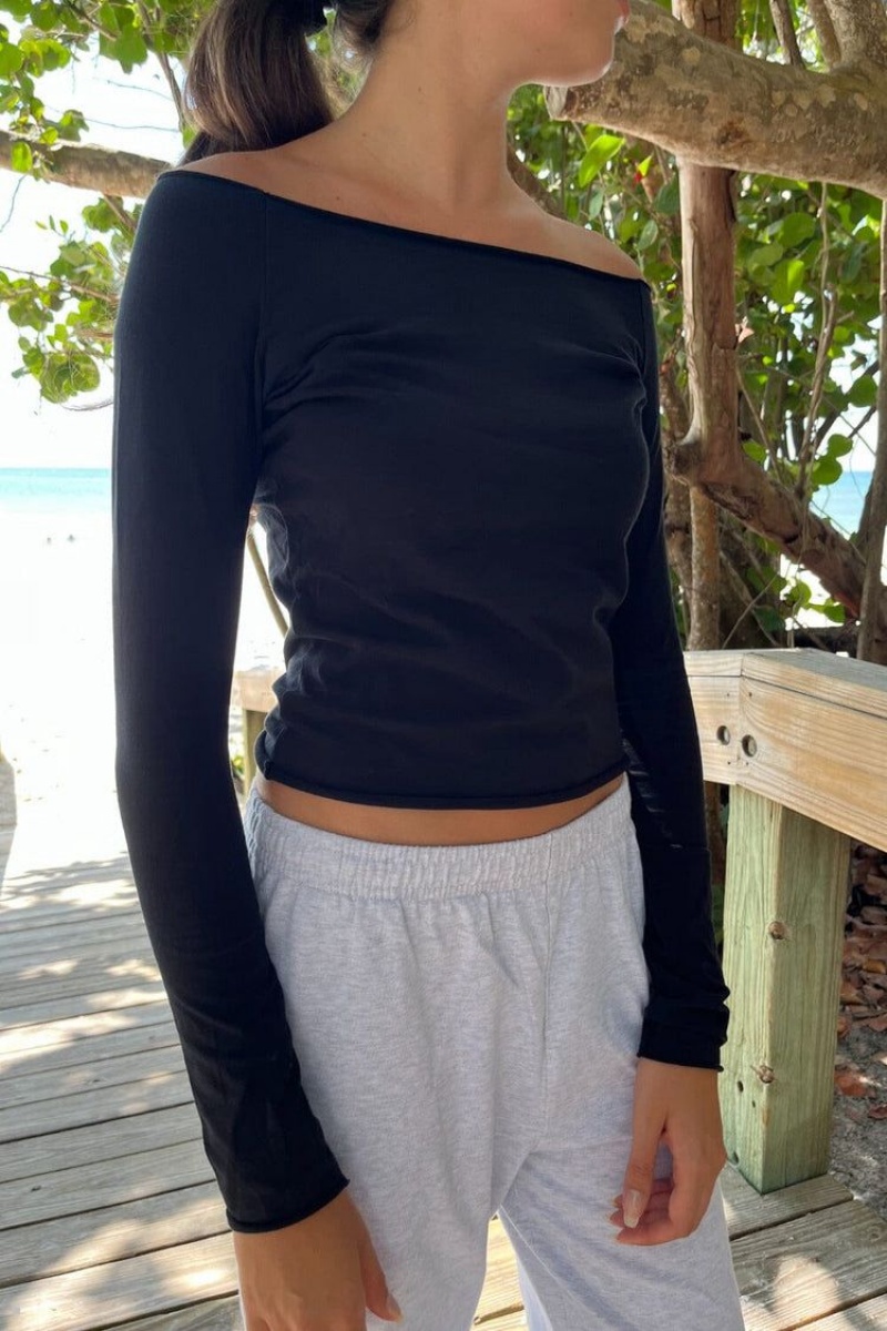 Hauts Brandy Melville Bonnie Long Sleeve Noir | WGI-37527138